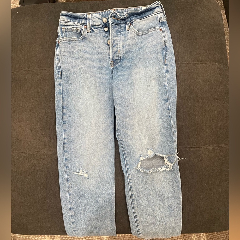 Old Navy button up distressed size 0 high rise straight leg - Picture 3 of 9